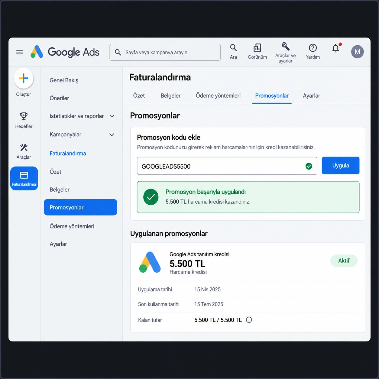 Adwords 5.500 TL Kuponu